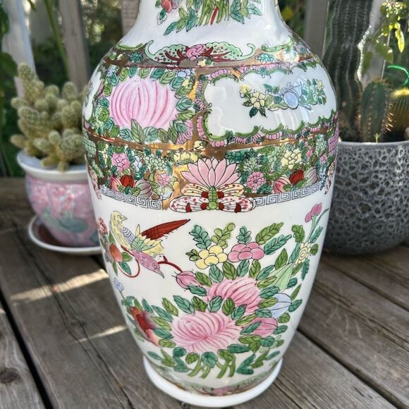 Large Antique Famille Rose Porcelain Vase Chinese Floral Figural Birds 18.5 Inch - Picture 3 of 16